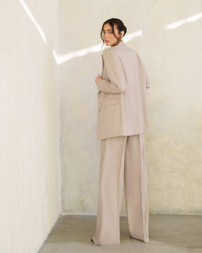 Womens Polished Tiar Lux Fabric Suit Beige Jacket and Pants