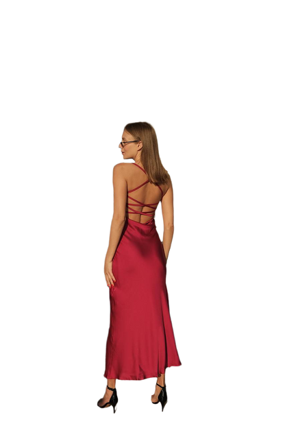 Ninel Midi Combination Silk Women's Dress Red Satin Backless