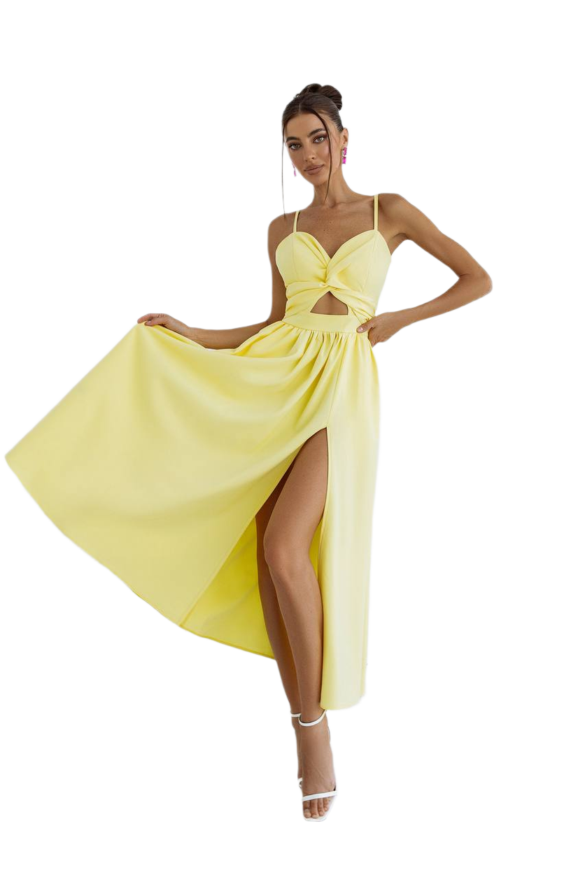 Elegant Yellow Diagonal Crepe Dress with Side Slit