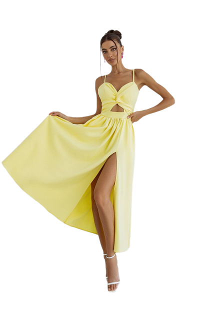 Elegant Yellow Diagonal Crepe Dress with Side Slit