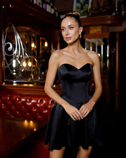 Women's Premium Mango Satin Corset Dress Strapless Elegant Mini Dress