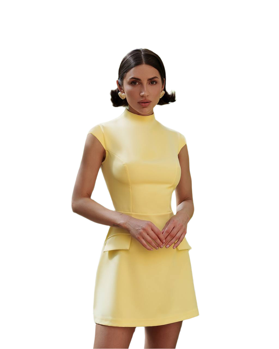 Elegant Premium Diagonal Suiting Crepe Yellow Dress for Women