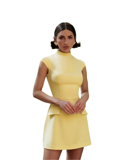 Elegant Premium Diagonal Suiting Crepe Yellow Dress for Women