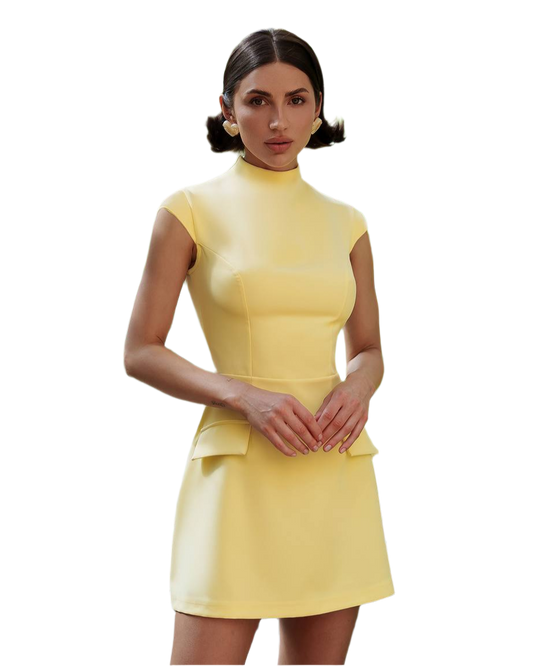 Elegant Premium Diagonal Suiting Crepe Yellow Dress for Women