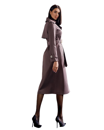 Stylish Cotton Trench Coat with Pockets and Belted Waist for Chic Fall Look