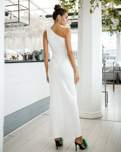 Womens One Shoulder Cutout Bandage Dress in Milk White