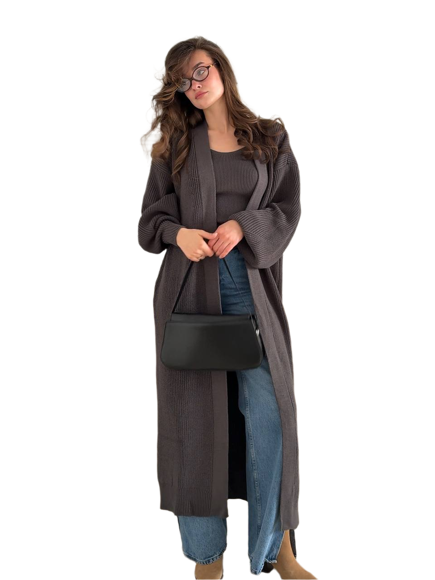 Long Women's Cardigan with Dropped Sleeves Casual Knit Sweater