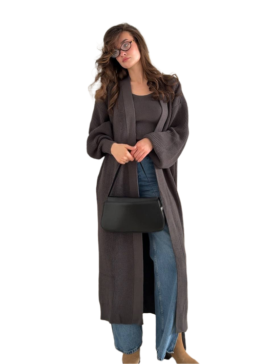 Long Women's Cardigan with Dropped Sleeves Casual Knit Sweater