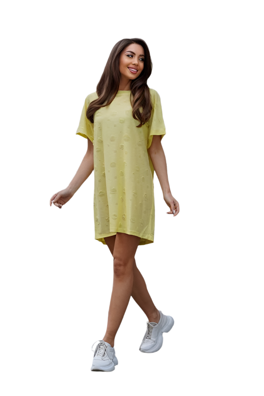 Bright Yellow Casual T-Shirt Dress Comfortable for Home and Walks