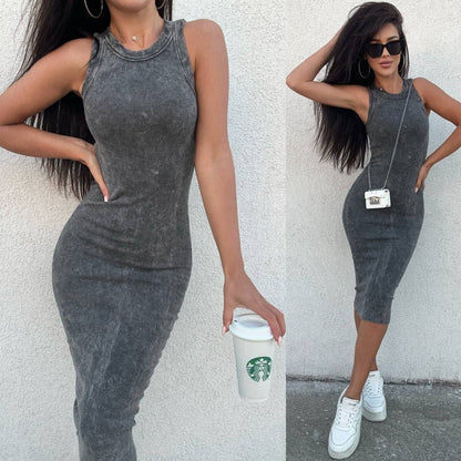 Womens Ribbed Tie Dye Bodycon Midi Dress