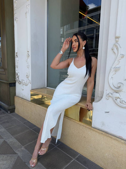 Alice Sleeveless White Dress Women Comfortable Stretch Knit Midi Dress