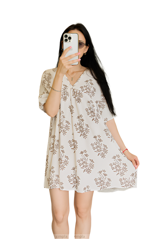 Light Summer Mini Dress with Floral Print and V-Neck