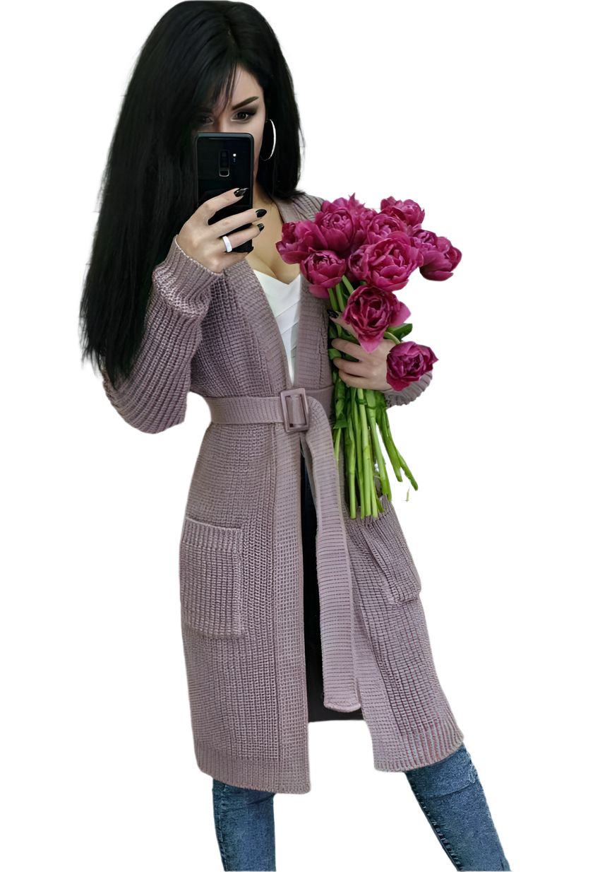 Winston Long Wool Blend Cardigan with Belt for Women