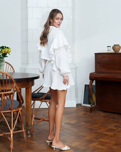 Women's Muslin Two-Piece Set Shirt and Skirt in Milk with Hearts Print