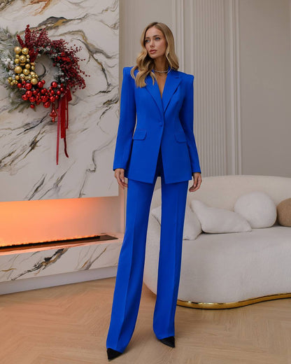 Womens Premium Crepe Diagonale Suit Electric Blue - XS L