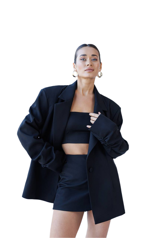 Luxury Two-Piece Women's Suit in Black Tiara Fabric