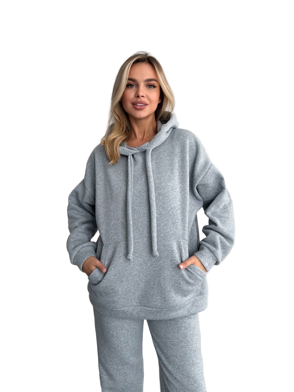 Womens Light Gray Oversized Tracksuit Trinitka Fleece Hoodie and Sweatpants
