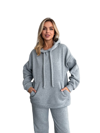Womens Light Gray Oversized Tracksuit Trinitka Fleece Hoodie and Sweatpants