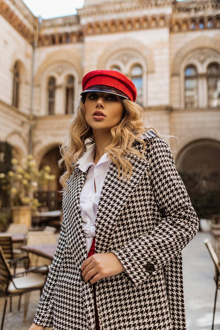 Womens Houndstooth Turkish Coat with Belt