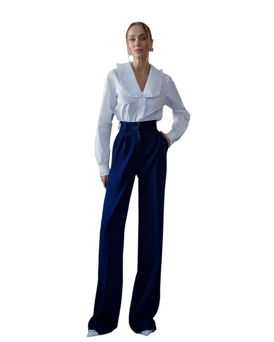 Milky White Premium Cotton Blouse for Women with Ruffled Collar and Cuffs