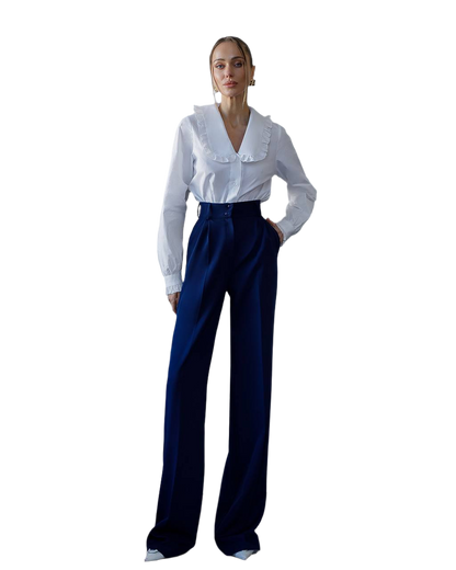 Milky White Premium Cotton Blouse for Women with Ruffled Collar and Cuffs