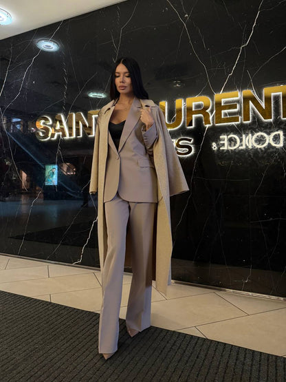 Womens Double Suit Premium Diagonal Suiting Crepe Blazer and Pants