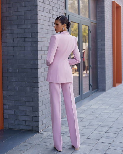 Womens Premium Crepe Diagonale Suit Blazer and Pants in Pink Black Red Blue and Milk