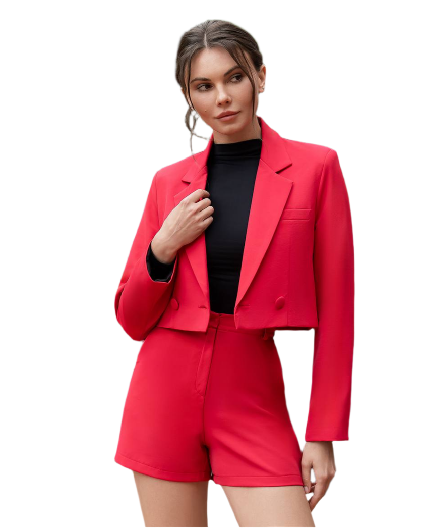 Womens Cropped Jacket with Lined Shorts Suit Premium Crepe Fabric