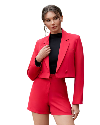Womens Cropped Jacket with Lined Shorts Suit Premium Crepe Fabric