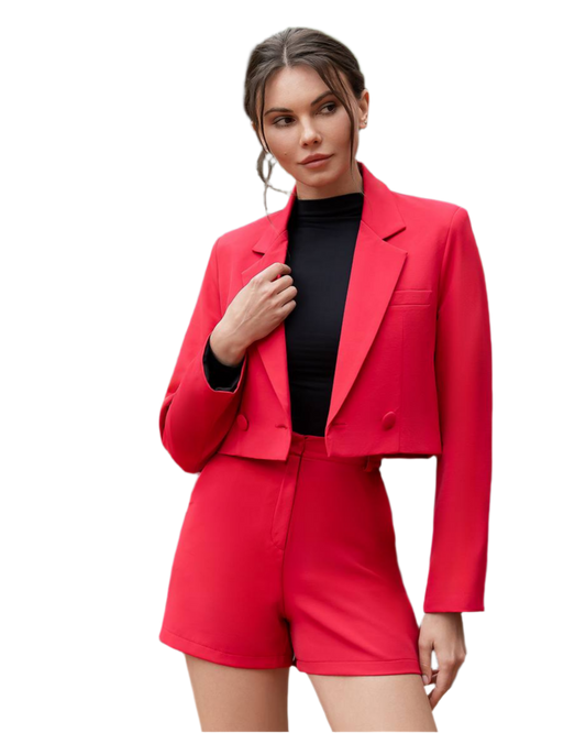 Womens Cropped Jacket with Lined Shorts Suit Premium Crepe Fabric