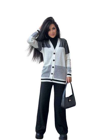 Dilan Women's Three-Piece Knit Suit with Cardigan, Sleeveless Top, and Pants