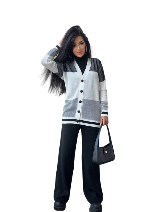 Dilan Women's Three-Piece Knit Suit with Cardigan, Sleeveless Top, and Pants