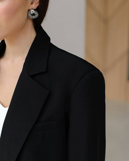 Oversize Black Blazer for Women Premium Suiting Crepe