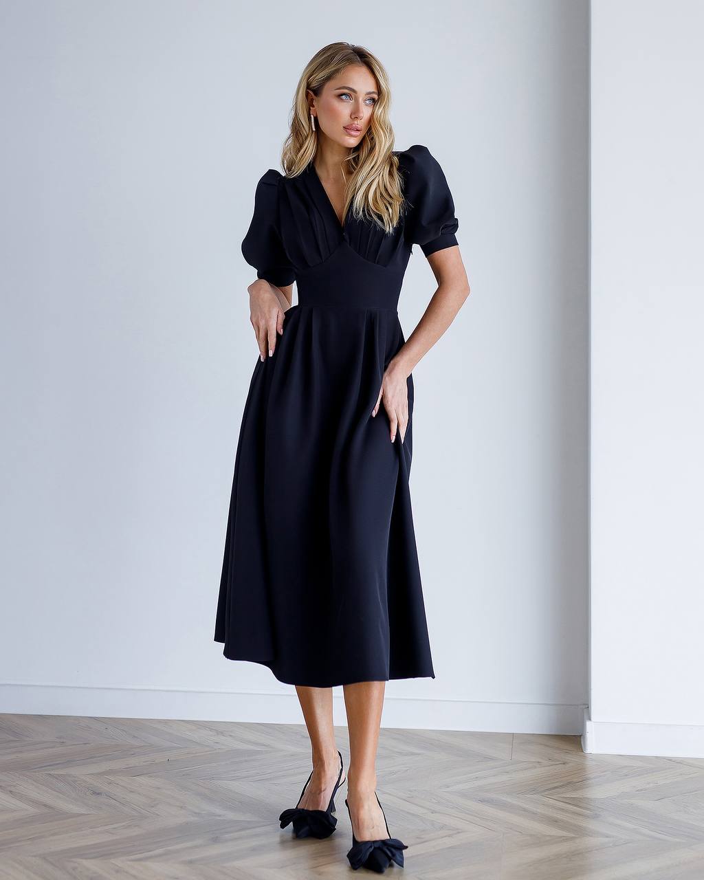 Elegant Women's Midi Dress Premium Crepe-Diagonal Fabric