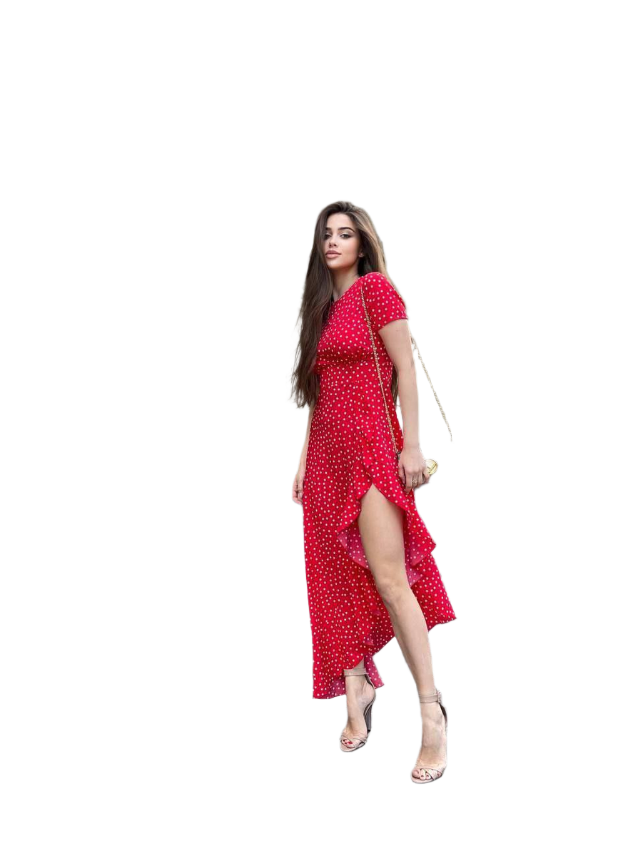 Womens Printed Soft Fabric Asymmetrical Polka Dot Dress