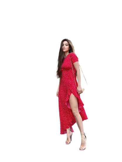 Womens Printed Soft Fabric Asymmetrical Polka Dot Dress