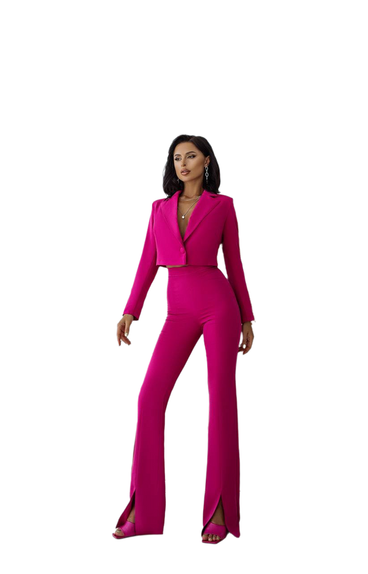 Womens Stylish Fuchsia Suit Jacket with Lining Diagonal Crepe Fabric