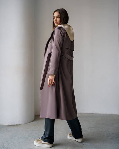 Stylish Cotton Trench Coat with Pockets and Belted Waist for Chic Fall Look