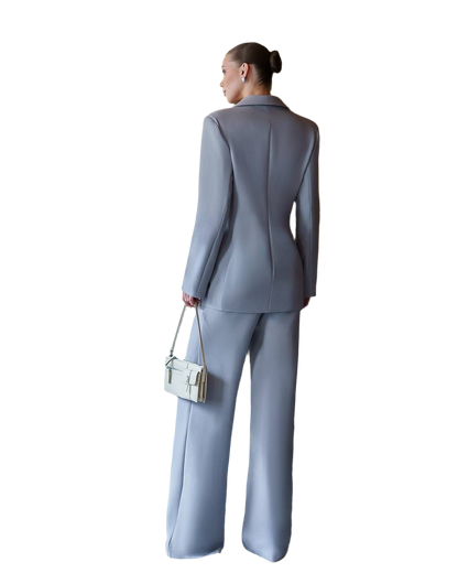 Premium Women Suit Jacket and Pants in Gray Blue