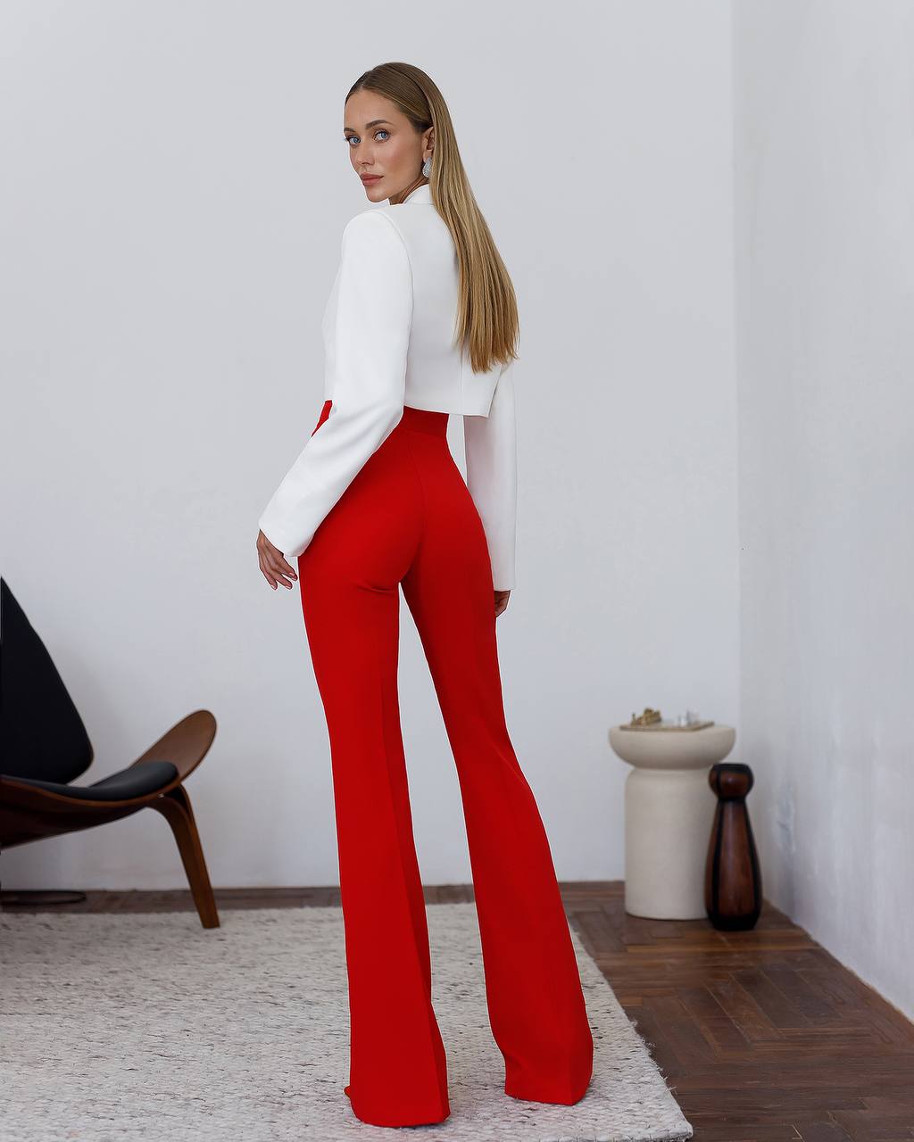 Womens Cropped Suit Jacket Premium Crepe Diagonal