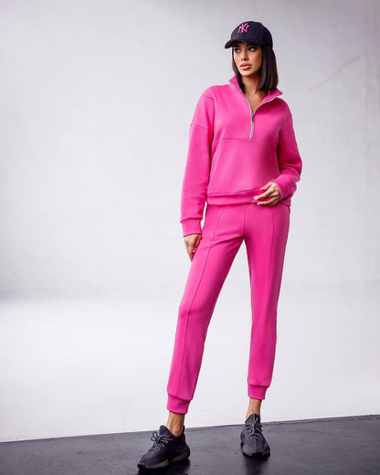 Womens Pink Knitwear Sweatshirt and Pants Suit Set