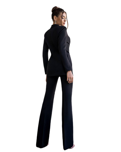 Womens Black Suit with Lined Blazer and Flared Pants
