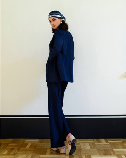 Womens Premium Navy Blue Three Piece Suit Blazer Vest Trousers