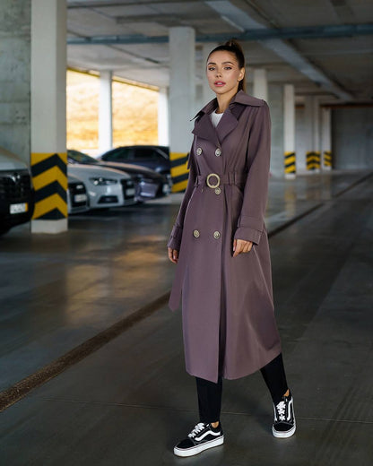 Stylish Cotton Trench Coat with Pockets and Belted Waist for Chic Fall Look