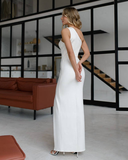 Womens One Shoulder Cutout Bandage Dress in Milk White