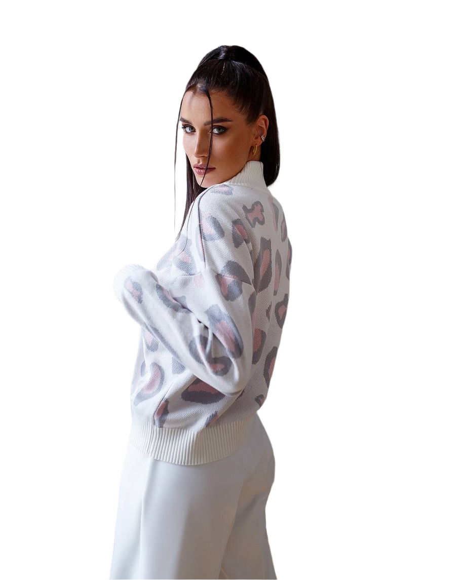 Womens Leopard Pattern Sweater Soft Cotton Acrylic Wool Blend