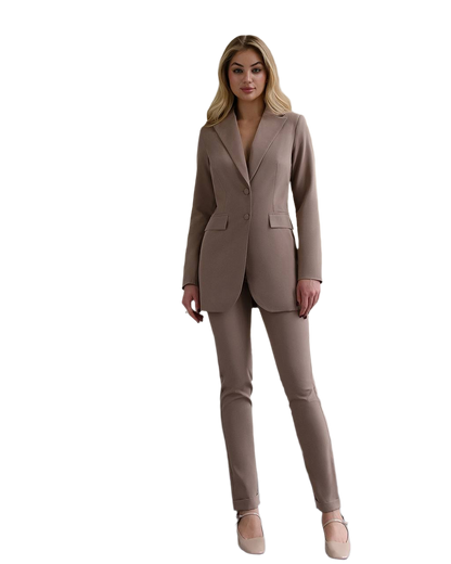 Premium Diagonal Crepe Women's Suit with Lined Blazer and Slim Pants