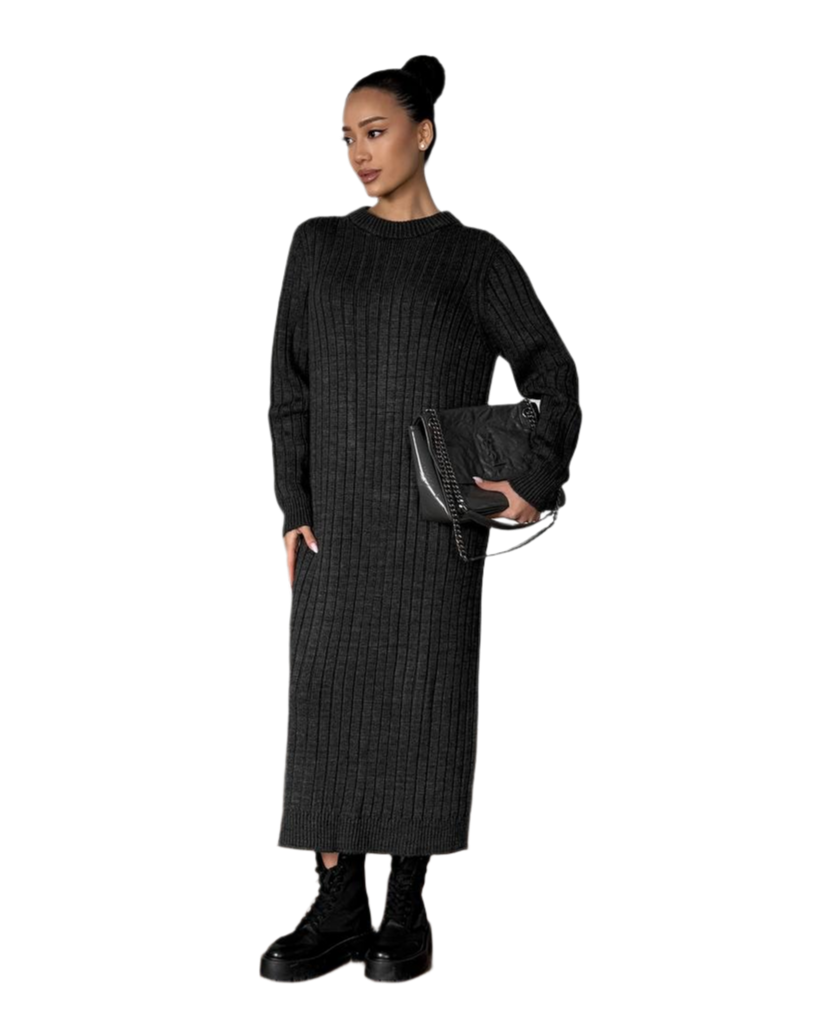 Seamless Knitted Women's Long Dress Ariel in Dark Gray
