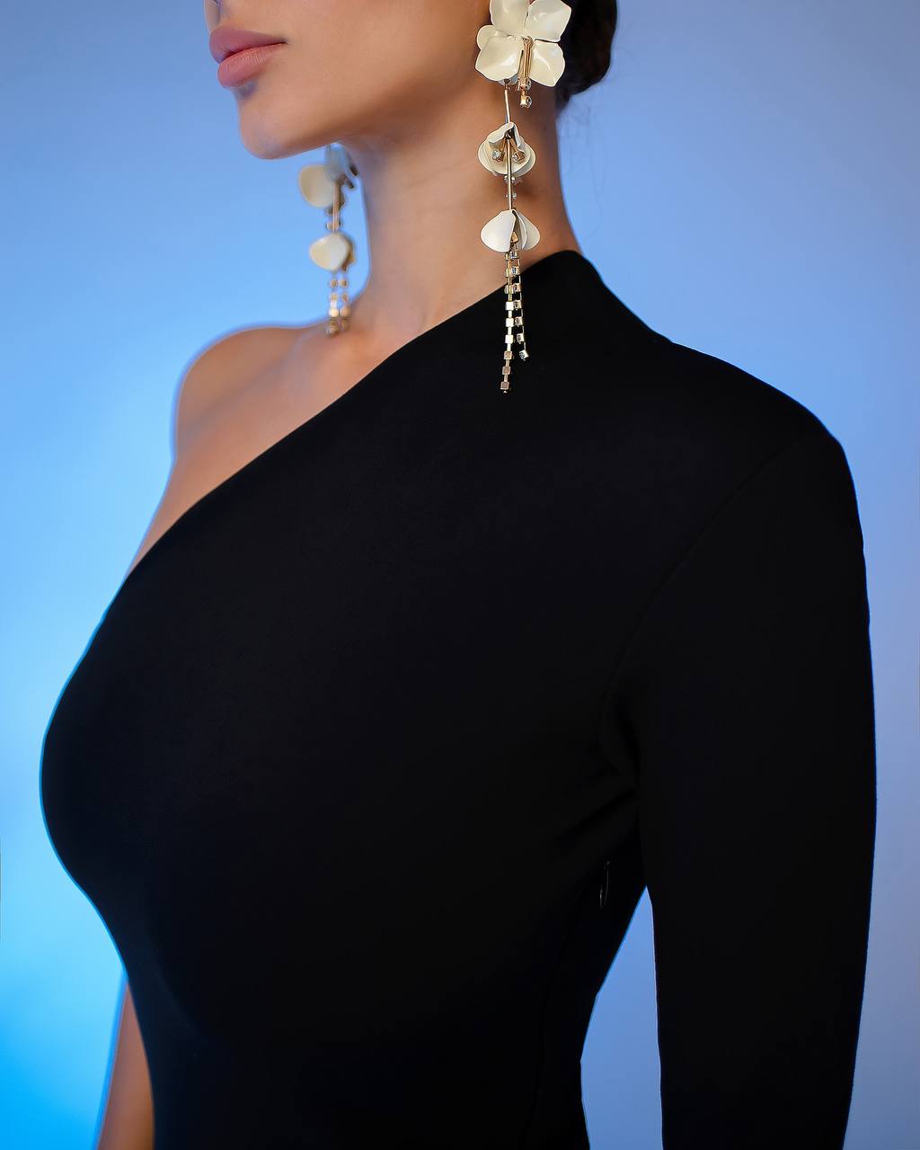 Black One Sleeve Mini Bandage Dress Dense Knit Fabric