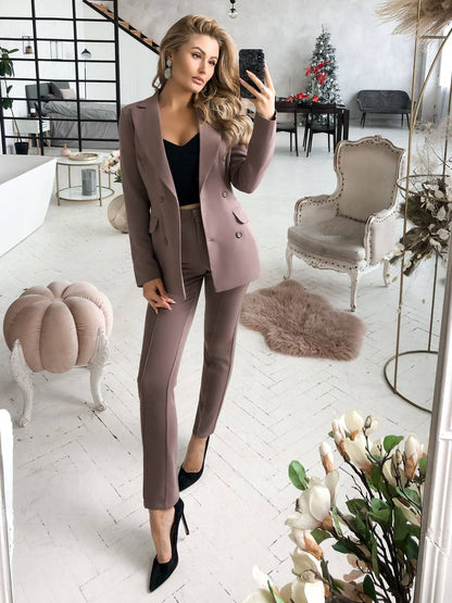 Womens Tailored Suit with Double Breasted Blazer and Trousers
